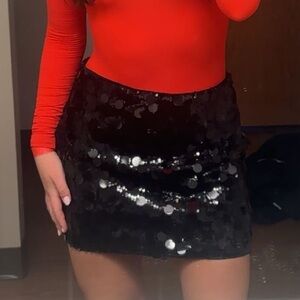 Cider Black Sequin Mini Skirt